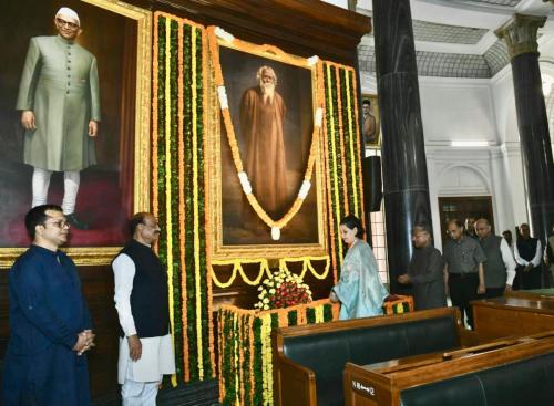 Sagarika Ghose pays tribute to Rabindranath Tagore on Rabindra Jayanti , on behalf of the Trinamool Congress , in Parliament.